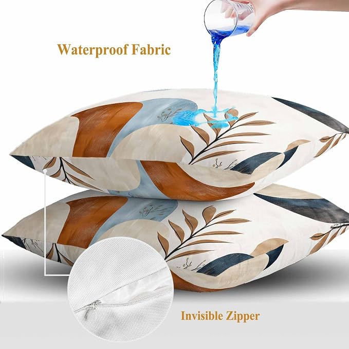 Bohemian Nordic Outdoor Waterproof Throw Pillow Covers Set of 2, 26"x26", Simple Colorful Abstract Leaves Decorative Pillow Covers Outside Cushion Case for Patio Porch Garden
