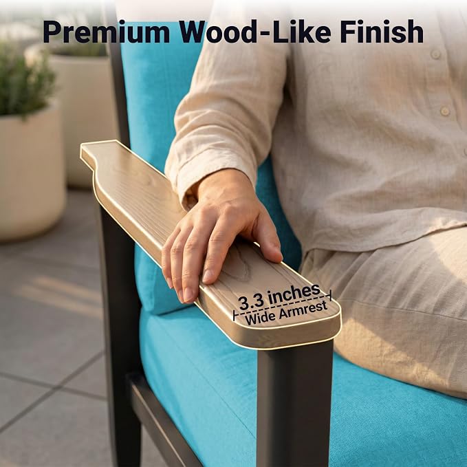 Aluminum Outdoor Patio Furniture Set, 4-Piece Outdoor Sofa with 5.1" Thick Cushions, 2 Swivel Rocking Chairs and 1 Side Table, Outdoor Couch for Backyard, Balcony, Blue