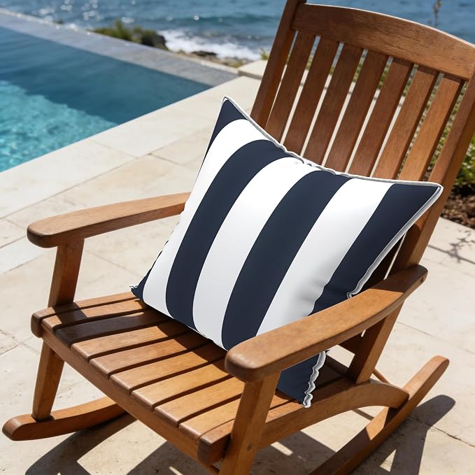 LVTXIII Outdoor Throw Pillows 20x20 Patio Waterproof Square Pillows with Piping Fade Resistant Accent Pillow for Spring Summer Garden Decoration, Set of 2, Cabana Navy