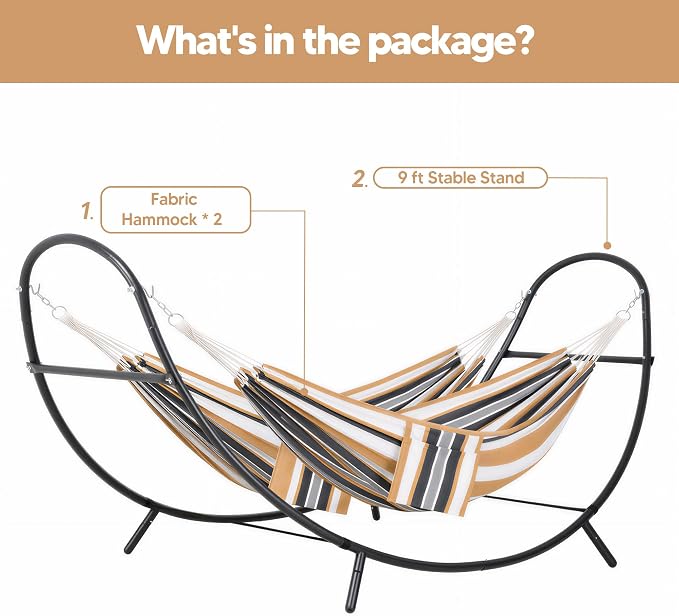 SUNCREAT Hammocks for Outside with Stand, Porch Hammock and Stand, 475 lbs Capacity, Patent Pending, Coffee