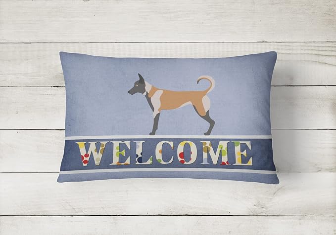 Caroline's Treasures BB8299PW1216 Belgian Malinois Welcome Canvas Fabric Decorative Pillow, Blue Machine Washable, Indoor Outdoor Decorative Pillow for Couch, Bed or Patio, 12HX16W
