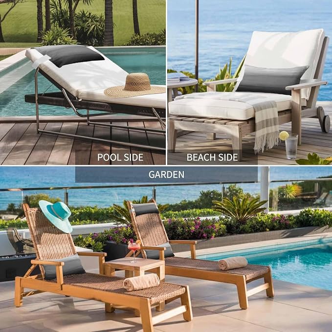 Black Grey Ombre Outdoor Pillows for Chaise Lounge Chair Waterproof Lumbar Pillows with Insert&Adjustable Elastic Strap Beach Headrest Pillow Modern Abstract Art Texture Neck Pillow for Pool 11"x16"