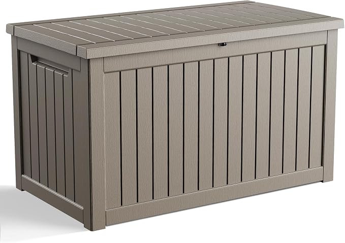 320 Gallon Waterproof Outdoor Storage Box, UV Resistant Resin Deck Box with Hydraulic Rod for Stable Support, Ideal for Patio, Garden and Pool, Grey