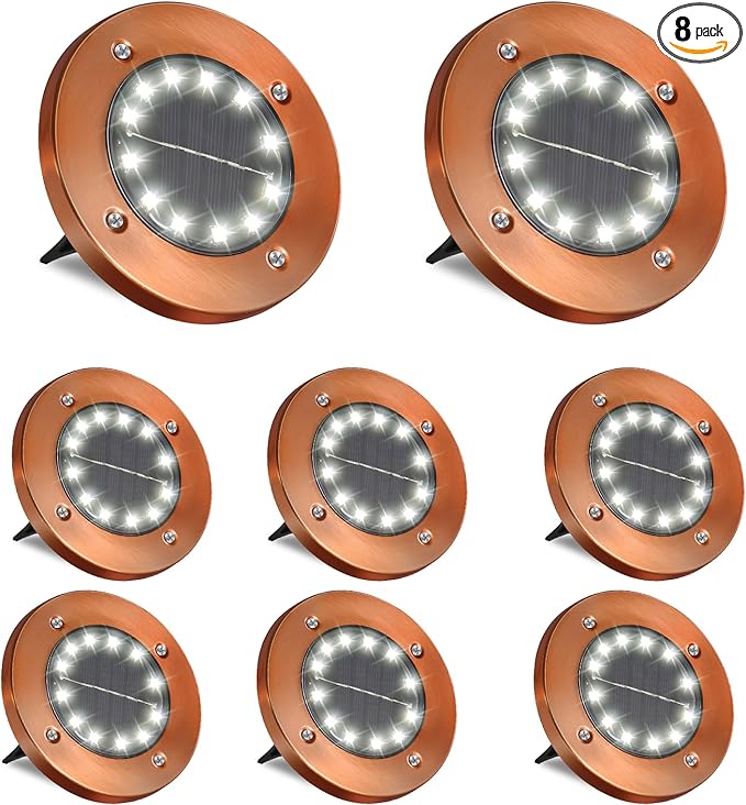 HOFLYW HOFLY Outdoor In-Ground Solar Landscape Lights - 8 Pack, 12 LED, White Light for Pathway, Yard, Patio, Walkway