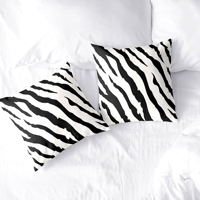 2 Pack Animal Print Throw Pillow Covers 24x24 Black and White Zebra Skin Pattern Pillow Covers Cotton Blend Modern Abstract Art Pillowcases Bedroom Living Room Home Decor