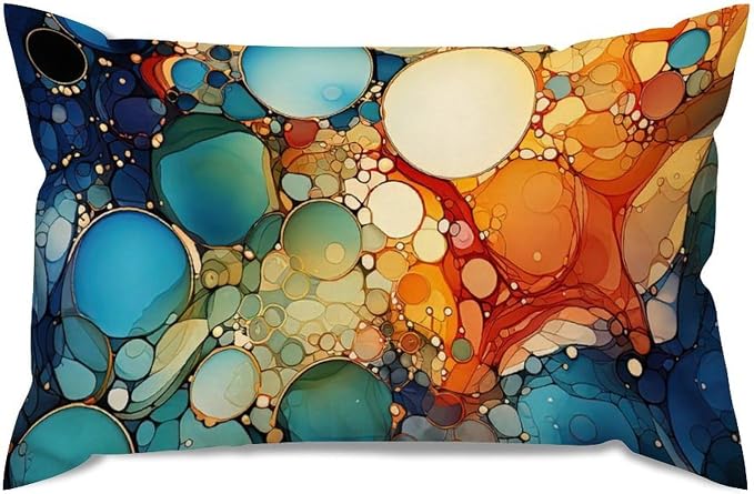 Ink Rainbow Shapes with Gold Rectangular Cushion Cover Abstract Alcohol Ink Textures Throw Pillow Cover Modern Outdoor Garden Decoration for for Farmhouse Sofa Couch Bed Car 12x20in