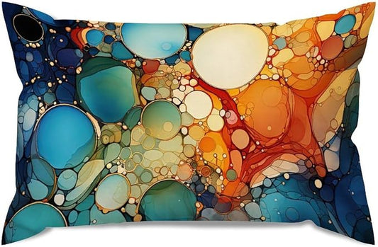 Ink Rainbow Shapes with Gold Rectangular Cushion Cover Abstract Alcohol Ink Textures Throw Pillow Cover Modern Outdoor Garden Decoration for for Farmhouse Sofa Couch Bed Car 12x20in