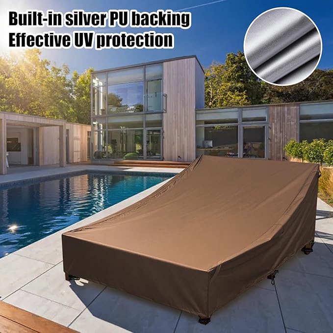 Outdoor Lounge Chair Cover 100% Waterproof Weatherability Patio Double Chaise Lounge Covers, Outdoor Daybed Cover for Double Wide Chaise Lounge Chair Patio Furniture Covers ( Brown)
