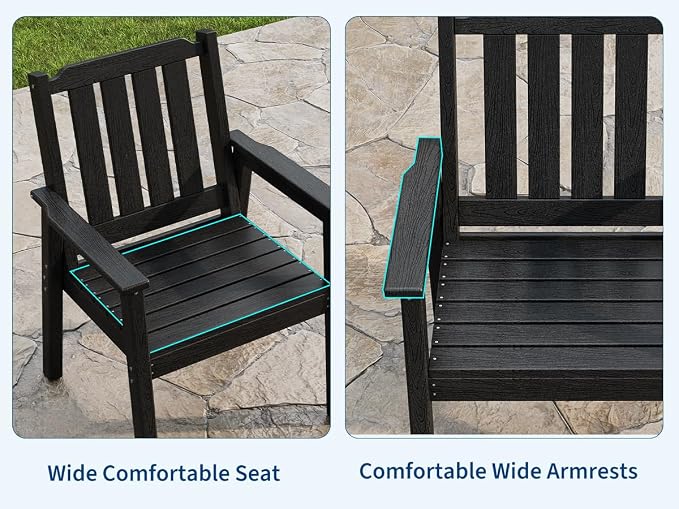 GarveeLife Outdoor Dining Chairs Set of 4, HDPE Patio Chairs 650LBS Capacity All-Weather Yard Armchair with Slatted Seat, 23.9" Wide Heavy Duty Modern Backyard Furniture for Garden, Poolside, Deck