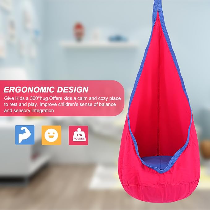 YAERSI Kids Pod Swing Seat, Cotton Hammock Chair with PVC Inflatable Cushion,Sensory Swing for Indoor and Outdoor Play Portable