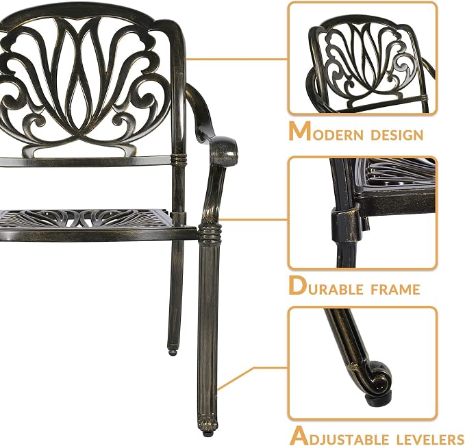 3-Piece Outdoor Patio Dining Set, All-Weather Cast Aluminum Patio Furniture Set for Backyard Garden Deck with 2 Chairs and 35.4” Round Table, 2" Umbrella Hole
