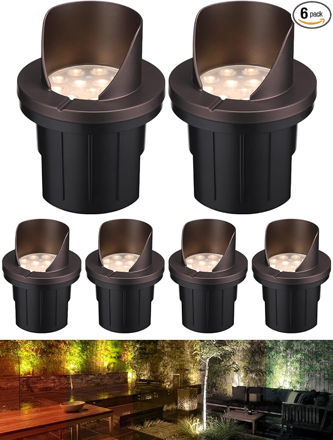 LEONLITE 6-Pack Dia.4 Inch 5CCT Well Lights Shielded Top Oil Rubbed Bronze | 12-24V AC/DC, CRI90, 1800K/2700K/3500K/4000K/5000K, Landscape LED In Ground Outdoor, Low Voltage Garden Landscaping, Aluminum