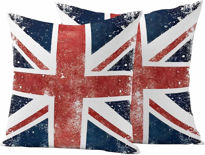 4th of July Outdoor Throw Pillows Covers 26x26 inch Set of 2 Waterproof British Flag Decorative Zippered Cushion Covers for Patio Furniture, Vintage Mottled National Flag Lumbar Pillowcases
