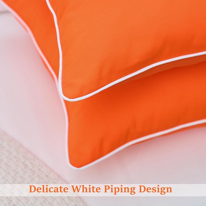 LIGICKY Pack of 2 Orange Outdoor Waterproof Throw Pillow Covers Decorative White Edge Square Pillows Cushion Case Outside Pillowcase for Patio Couch Tent Sunbrella Fall(18x18 inch)