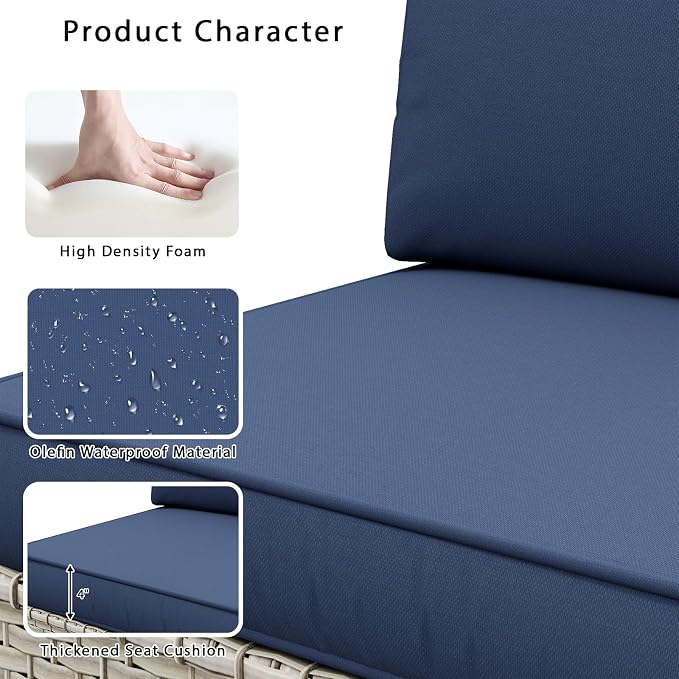 12 Piece Patio Furniture Set, 9.8" Wide Arm Sectional Sofa with Storage Armrests, All-Weather Rattan Outdoor Conversation Set for Garden, Porch, Lawn, Backyard, Balcony, Blue