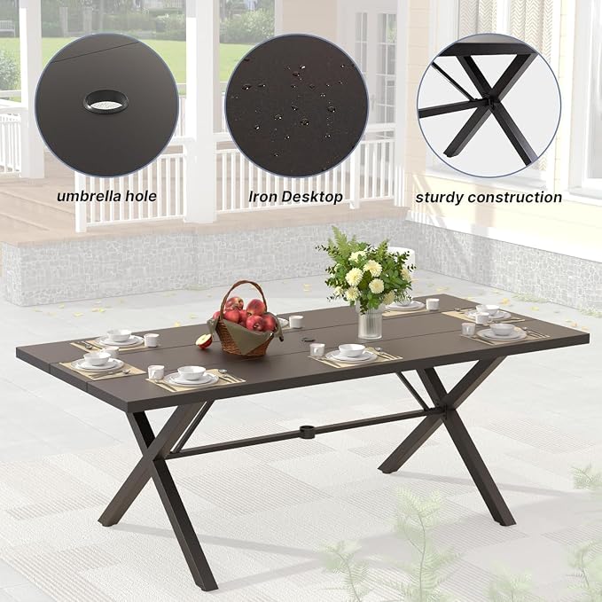 10 PCS Outdoor Patio Dining Set with 13.6ft Double-Sided Patio Umbrella,Patio Table and Chairs Metal Outdoor Patio Furniture Set,Dining Table Set with Swivel Chairs,Brown