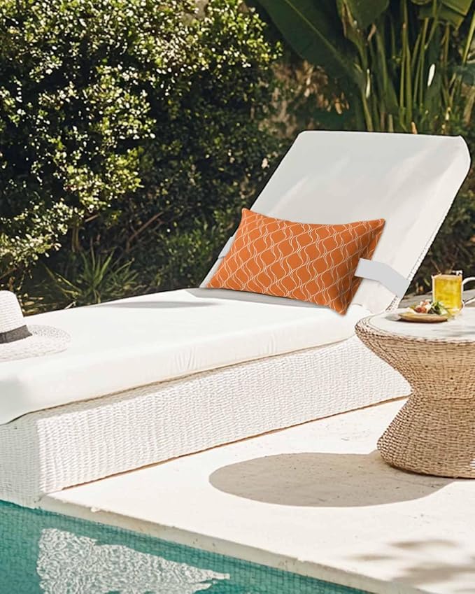 Pack of 2 Outdoor Lumbar Pillow Covers 11x16 Inch, Orange Stripes Waterproof Throw Pillow Covers Set, Simple Geometric Modern Monochrome Indoor&Outdoor Decorative Cushion Cases for Patio Porch Beach