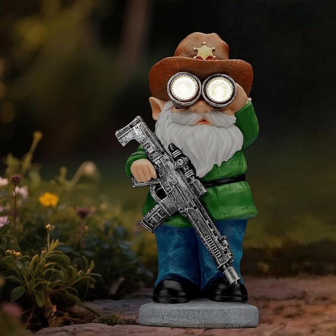 Funny Garden Gnomes Statue Outdoor Decor, Solar Telescope Gnome Decorations for Yard, Lawn, Patio, Porch, Christmas Birthday Housewaming Gifts for Dad, Men, Husband, 10.6 Inch, Resin