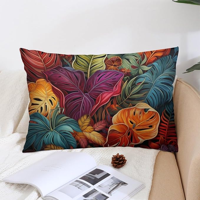 Cushion Covers Tropical Flower Printed with Colorful Leaves Girls Boys Pillowcases Pillows Covers Cases 16 "x24 " Tropical Plants Pillow Protectors with Zipper Standard Size Decorations Supplies