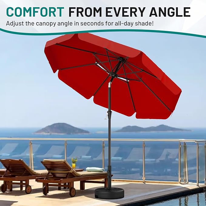 AreShark 9ft 2-Tier Patio Umbrella with Valance - Outdoor Umbrella Waterproof UV Protection, Market Table Umbrella w/Push Button Tilt&Crank for Pool, Porch, Garden(Red)