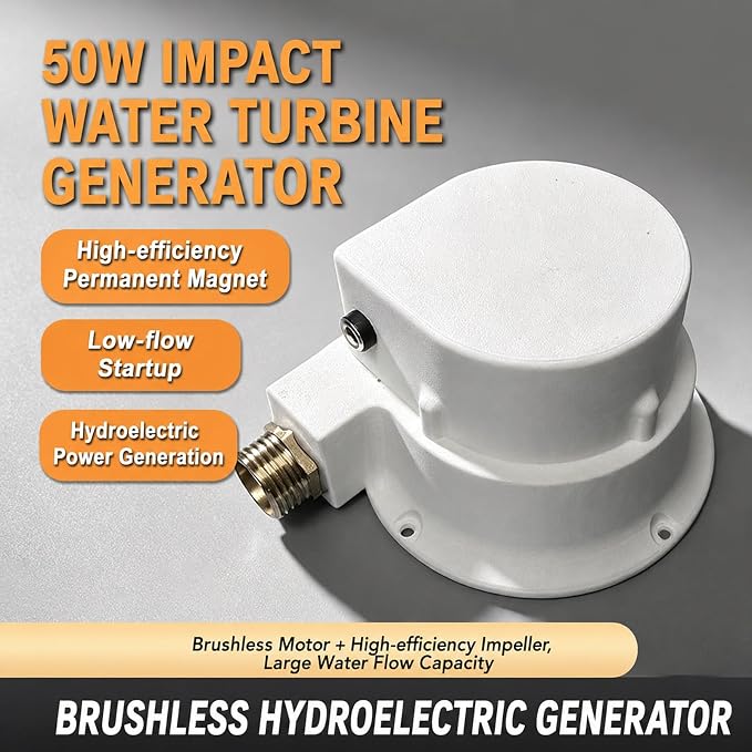 50W Portable Micro Hydro Generator, Brushless Permanent Magnet Water Turbine Generator, 1-60V Adjustable Output Small Stream Power Generator for Camping, Cabin, and Outdoor Use