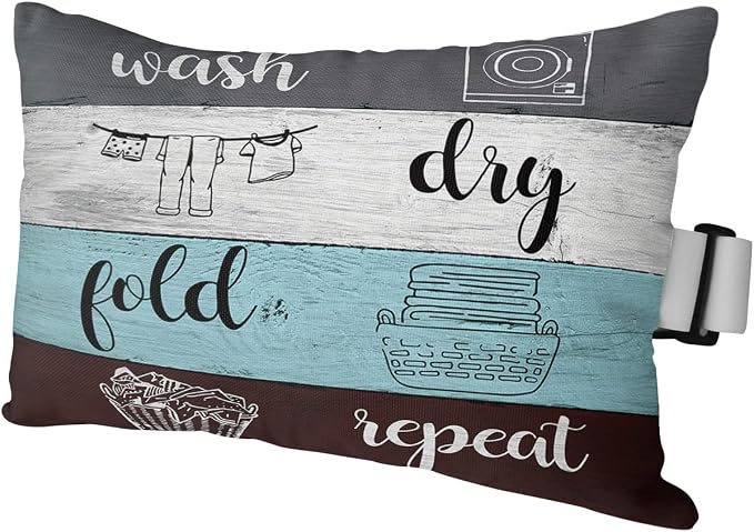 Outdoor Pillows Covers with Inserts Laundry Rules Retro Blue White Wood Board Grain Waterproof Pillow with Adjustable Strap Throw Pillows for Patio Furniture Recliner Lounge Chair, 11x16 inch, 1PCS