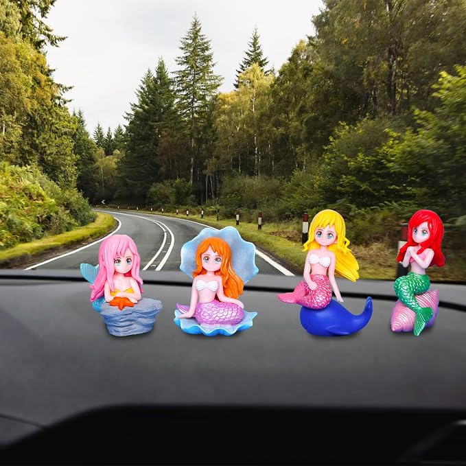 4pcs Miniature Mermaid Figurines, Mini Mermaid for Fairy Garden Accessories, Fish Tank Aquarium Decor, Cake Topper, Wedding Party Supplies, Ocean Animal Theme Decor, DIY Desk Micro Landscape