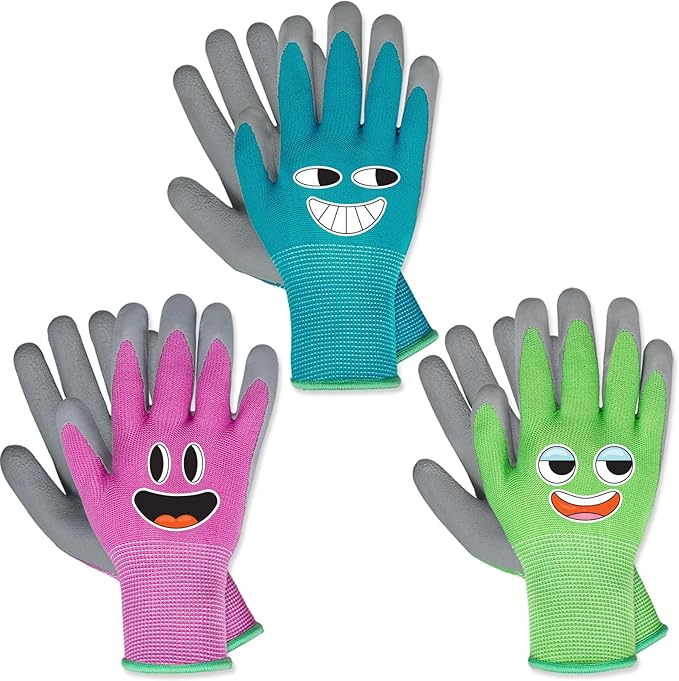KDK Kids Gardening Gloves for Age 3-12, Toddler Rubber Coated Garden Gloves, Kids Work Gloves, for Children, Boys and Girls