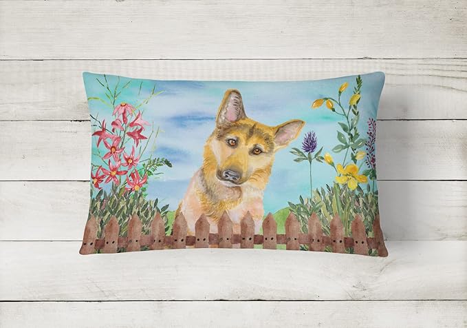Caroline's Treasures CK1273PW1216 German Shepherd #2 Spring Canvas Fabric Decorative Pillow Machine Washable, Indoor Outdoor Decorative Pillow for Couch, Bed or Patio, 12HX16W