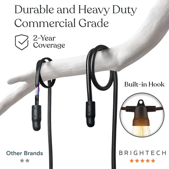 Brightech Ambience Pro Solar String Lights & Remote, Commercial Grade 48 ft | Dimmable Outdoor String Lights, Waterproof Patio Lights, 15 Shatterproof LED Edison Bulbs for Outside & Porch, 4W Soft White