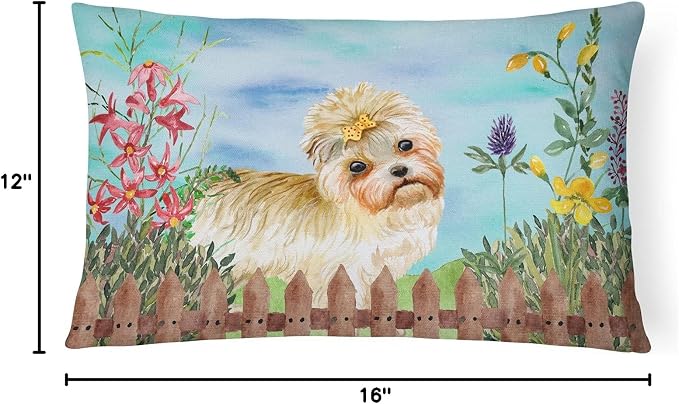 Caroline's Treasures CK1230PW1216 Morkie Spring Canvas Fabric Decorative Pillow Machine Washable, Indoor Outdoor Decorative Pillow for Couch, Bed or Patio, 12HX16W