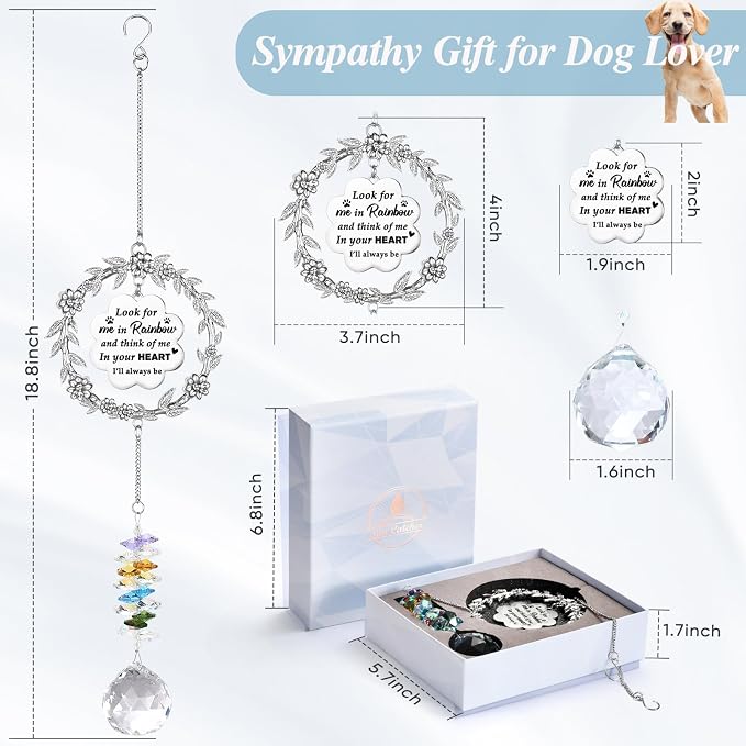 VIVIKEN Dog Memorial Sun Catcher, Paw Print Sympathy Gift for Dogs Lovers | Crystal Suncatcher Remembrance for Grieving Owners, Rainbow Maker Hanging Present for Dog Pet Loss