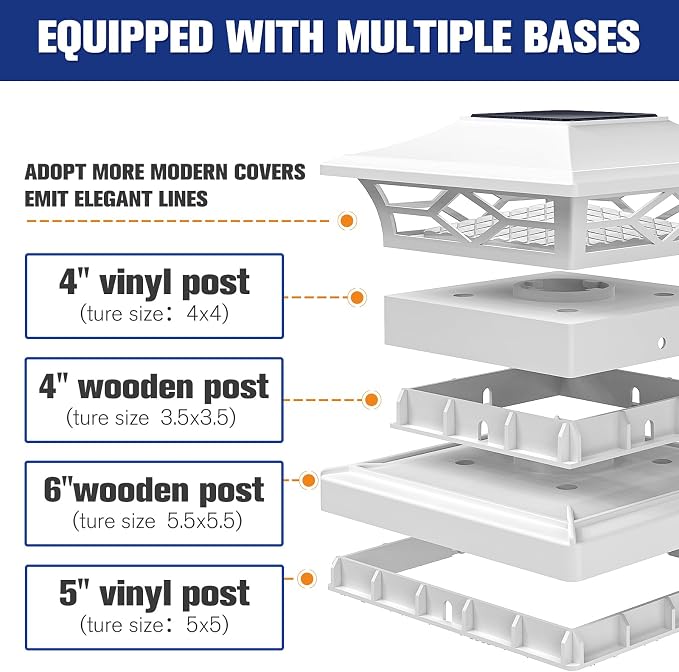 VOLISUN Solar Post Cap Lights: 2 - Pack Outdoor Deck Post Cap Lights White for Dock Fence Waterproof 2 Color Modes,4x4/6x6 Wooden/Vinyl Posts
