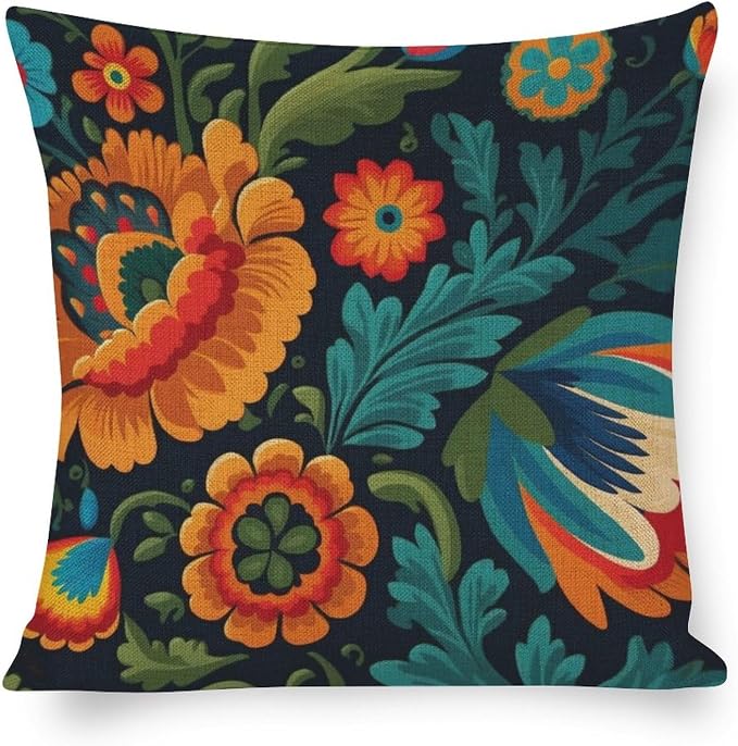 Cushion Covers Mexican Flowers Decorative Square Pillowcase Cushion Case Modern Floral Blossom Decorative Pillows for Couch 18"x18" Decorative Outdoor Linen Fabric Pillow Case for Couch Bed Car