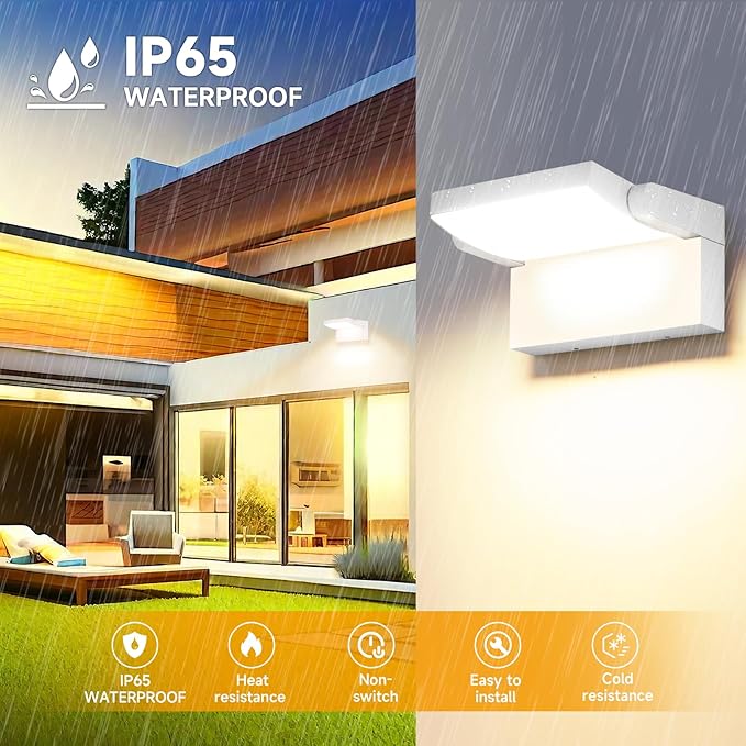 Outdoor LED Wall Light 40W White Flood Lights 350°Rotation Exterior Lighting Fixture Commercial Security 3000K Waterporof for Barn Yard Garage Building Area Backyard