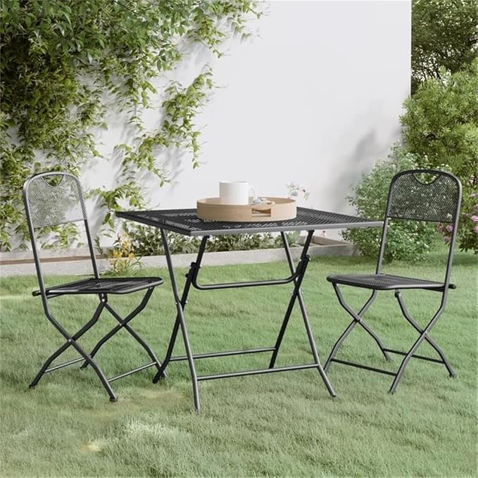 Afuera Living Contemporary Patio Dining Set, Square Steel Table with 2 Foldable Chairs, Anthracite/Gray Finish, Weather-Resistant, Compact Design for Small Balconies, Terrace, or Garden Outdoor Use