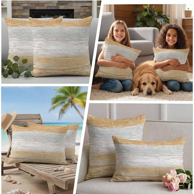 Orange Gray Outdoor Pillow Covers 20"x12" Set of 2, White Gradient Rustic Striped Minimalist Country Waterproof Throw Pillow Covers for Patio Furniture, Decorative Cushion Covers for Porch