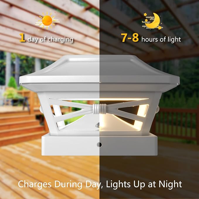 Davinci Renaissance Solar Outdoor Post Cap Lights, 4x4 5x5 6x6, Bright,1PK | Pearl White, fence/deck/garden/patio posts, UV fade-protected plastic, auto-on, 7-8h runtime, cordless, IP44, 25lm warm white