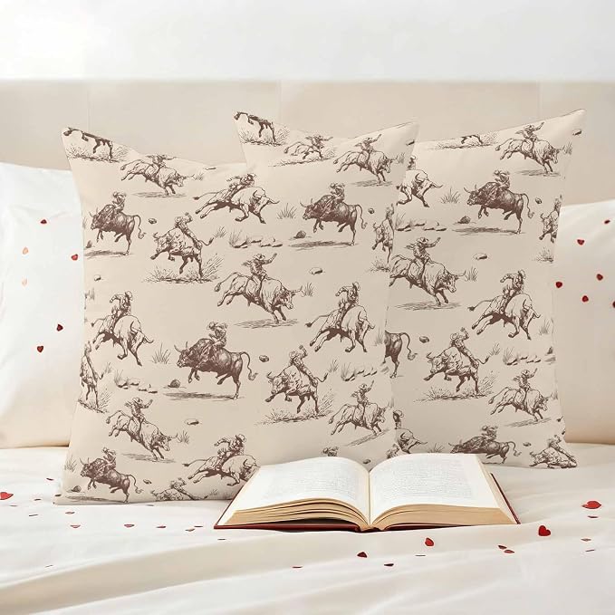 Western Cowboys Outdoor Pillow Covers Waterproof, All Weather Cushion Case Set of 2, Vintage Farmhouse Cow Nature Scenery Decorative Pillowcases for Sofa Couch Bed Decor Patio Furniture 20"x20"