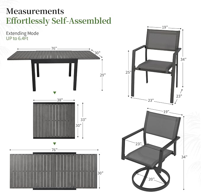 9 Piece Outdoor Dining Set, Expandable Outdoor Patio Dining Table and Swivel Chair Set, Aluminum Outdoor Table and 8 Chairs with Textilene Fabric & Armrest for Patio, Garden, Lawn(Black)