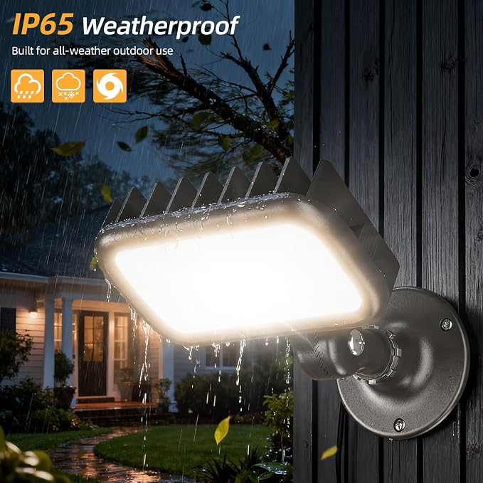 15W LED Outdoor Security Flood Lights 2 Pack,AC 120-277 Input | 100lm/W Efficacy,Super Bright LED Chips,7V×7H Beam Spread,180°Adjustable Knuckle Mount,IP65 Waterproof,4000K Color Temperatur