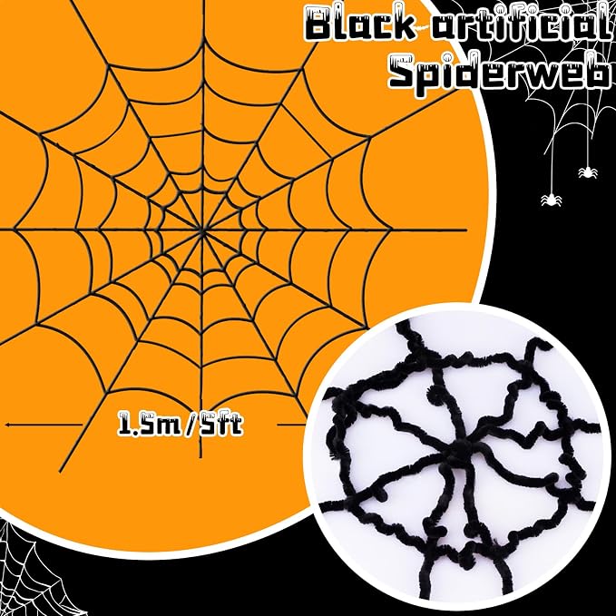 YUNAI Spider Webs Halloween Decorations Outdoor, 5ft Black Fake Spider Web, Scary Haunted House Outdoor Wall Decor for Halloween Party Hanging Decorations