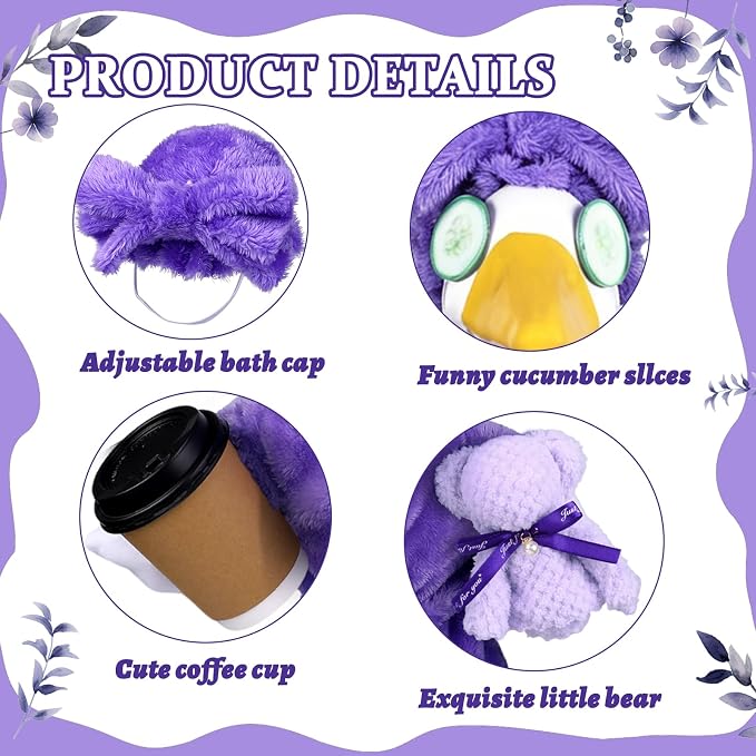 Celltestria Lady Goose Outfits for 23" Geese Purple Bathrobe Porch Goose Costume Coffee Cup Bear Cucumber Eye Mask Goose Clothes for Outdoor Patio Yard Lawn Garden Decoration