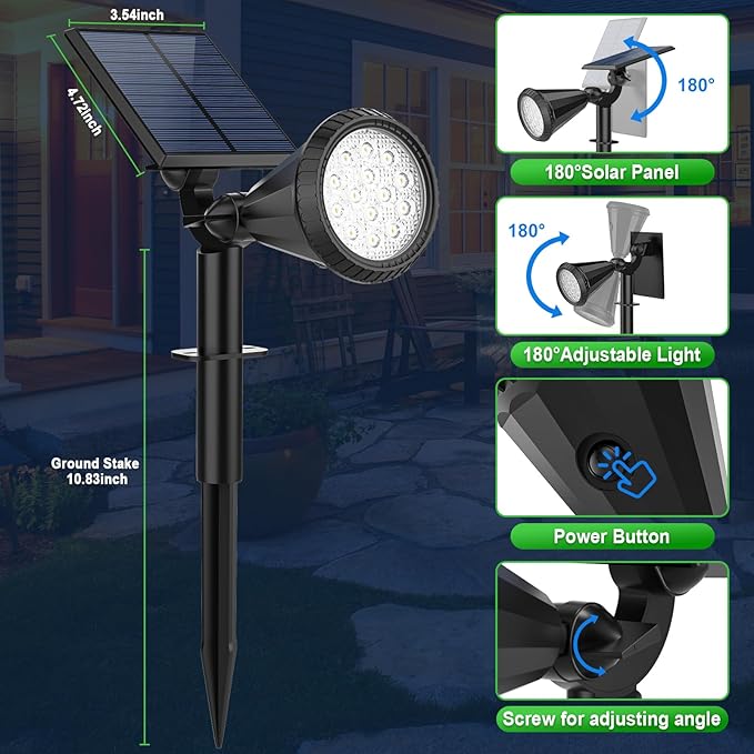 Tadyreal Solar Lights Outdoor Waterproof 180° Adjustable Landscape Spot Lights for Yard 4 Lighting Modes Solar Powered Spotlights for Pathway Garden Outside Wall Pool Porch (6 Pack, Cool White)