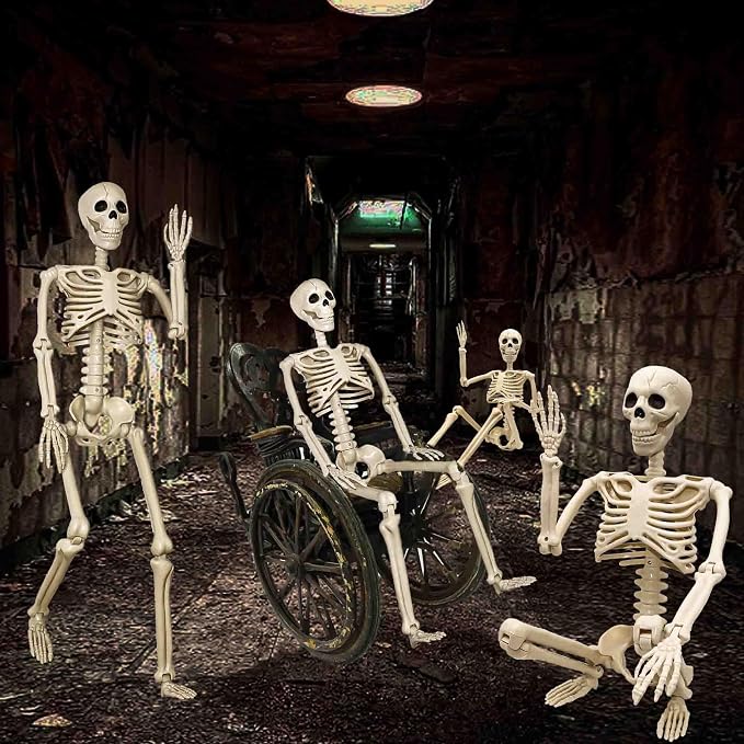 2 Pack 36"Halloween Skeleton - 3 ft Life Size Human Skeleton with Full Body Posable Joints Plastic Skeleton for Halloween Skeletons Decor Yard Patio Lawn Garden Skeleton Props Spooky Party Decoration