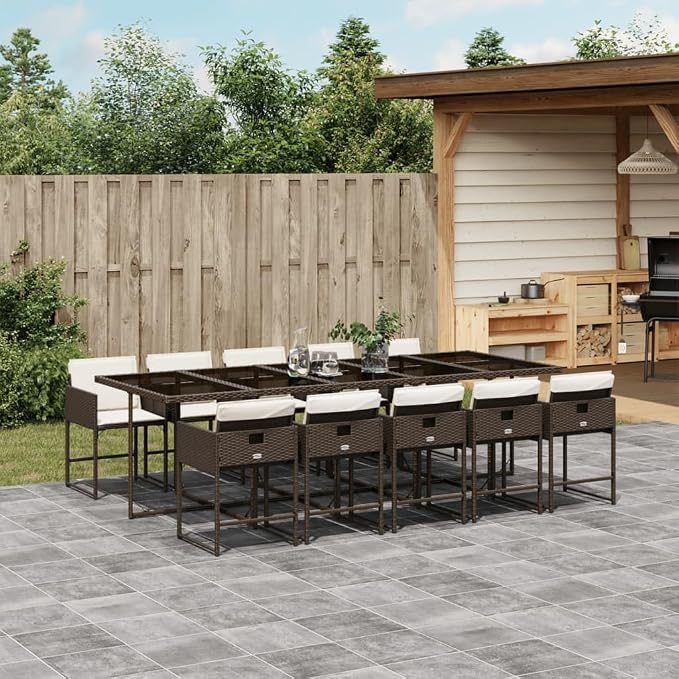 11 pcs Patio Dining Set & Balcony Furniture Brown PE Rattan Outdoor Dining Set for Lawn Backyard Front Porch 108.3 x 41.7 x 28.7 in