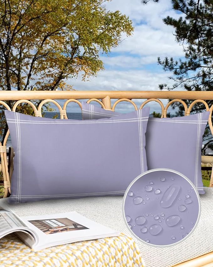 Outdoor Waterproof Throw Pillows Light Purple Solid Color Patio Pillows,Decorative Pillow Covers with Insert,Pillow Cushion Case for Garden Couch Sofa Minimalist Style