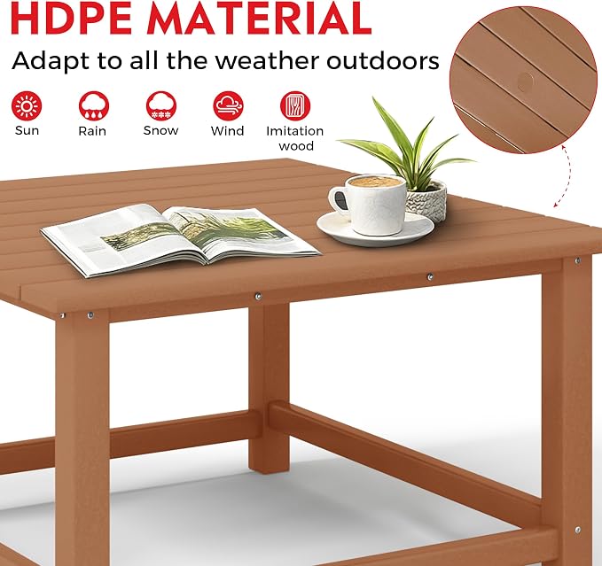 Costaelm Patio Conversation Set, 5 piece Balcony Furniture, Small Patio Firepit Furniture Outdoor Adirondack Square Coffee Table and Chair for Backyard Lawn Porch Pool Garden, Teak