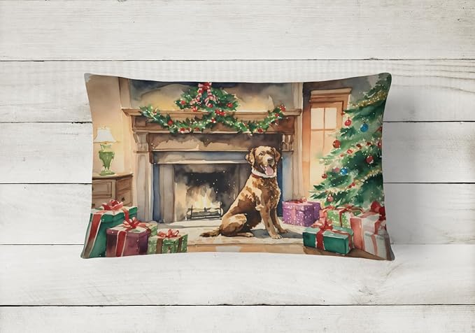 Caroline's Treasures DAC2629PW1216 Chesapeake Bay Retriever Cozy Christmas Throw Pillow Machine Washable, Indoor Outdoor Decorative Pillow for Couch, Bed or Patio, 12HX16W