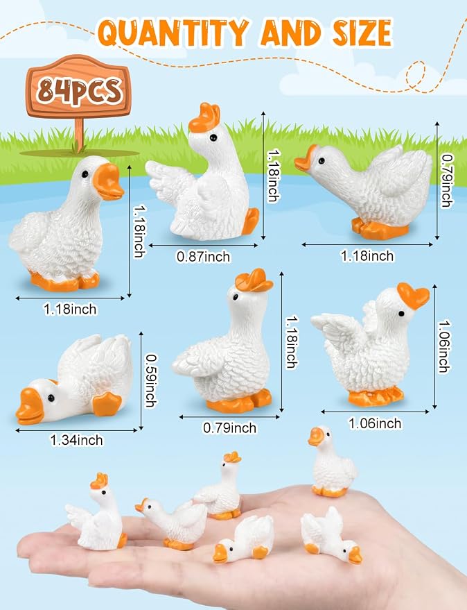 84pcs Mini Resin Goose Tiny Animal Figurine Bulk | Small Desk Goose Decor for Garden Lawn Yard Micro Landscape Aquarium Potted Ornament DIY Craft